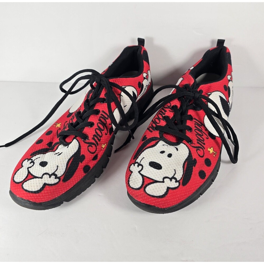 Men's Snoopy Woodstock Sneakers Lightweight Comfort Shoes Red Black US Size 10.5
